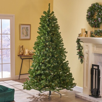 KTMBDW 7Ft Pre-Lit Spruce Artificial Holiday Christmas Tree for Home, Office, Party Decoration w/ 500 Incandescent Lights, Metal Hinges