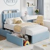 Dobleepy Bouclé Upholstered Platform Bed with Bookcase Headboard and 2 Drawers Queen Twin Twin XL - 3 of 4