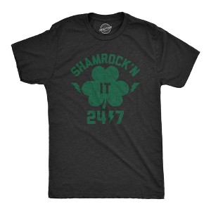 Mens Shamrock'n It 24/7 T Shirt Funny Saint Patricks Day Green Clover Lucky Tee - Crazy Dog Men's T Shirt - 1 of 4