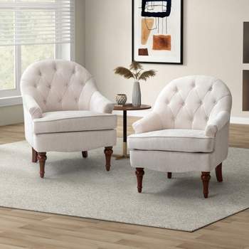 Set of 2 Ignaz Comfy Living Room Armchair with Solid Wood Legs | KARAT HOME-IVORY