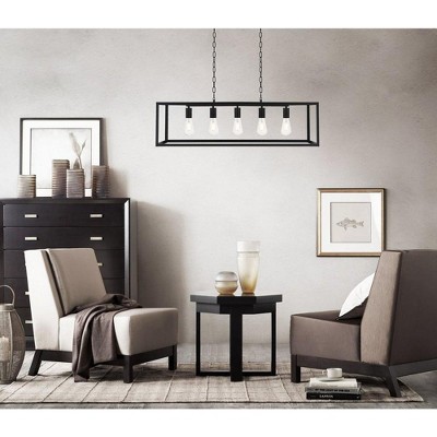 Modern Black Metal 5-Light Rectangular Island Pendant