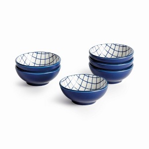 Plum & Post Stria Grid Dip Bowls, Set of 6 - Dark Blue/White Ceramic - 1 of 4