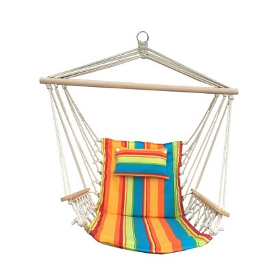 Hanging Hammock Chair with Wooden Arms Striped - Blue/Yellow/Orange - Backyard Expressions