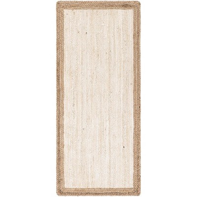 Handmade White Jute & Cotton Braided Runner Rug 2'7" x 6'1"