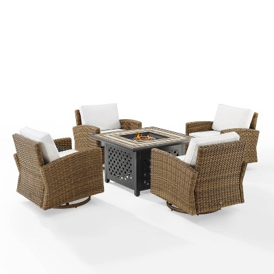 5pc Bradenton Outdoor Steel Fire Pit Set with Sunbrella White/Weathered Brown - Crosley