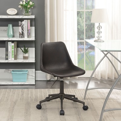 TiramisuBest Brown Upholstered Adjustable Office Chair, Curved Seat, Rolling Casters