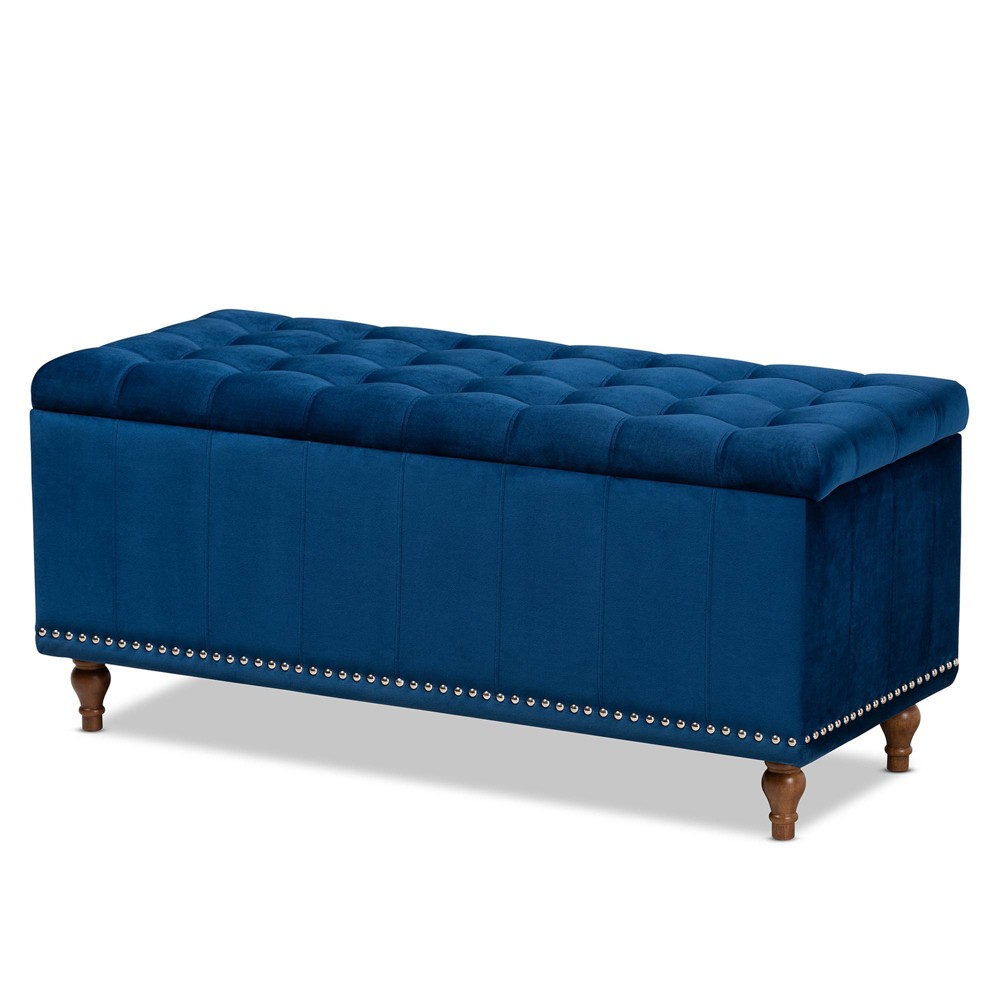 Photos - Pouffe / Bench Kaylee Velvet Upholstered Button Tufted Storage Ottoman Bench Navy Blue/Br