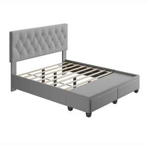 Eco Dream Full Henley Linen Tufted Upholstered Platform Bed with Storage Drawers Gray: Euro Glides, No Box Spring Required - 1 of 4