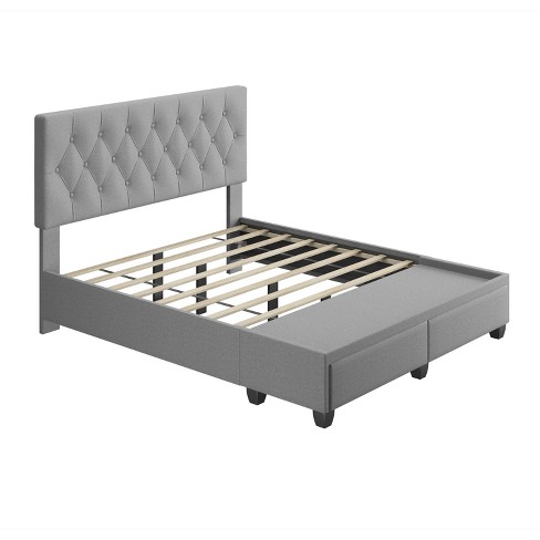 Full Henley Linen Tufted Upholstered Platform Bed With Storage Drawers ...