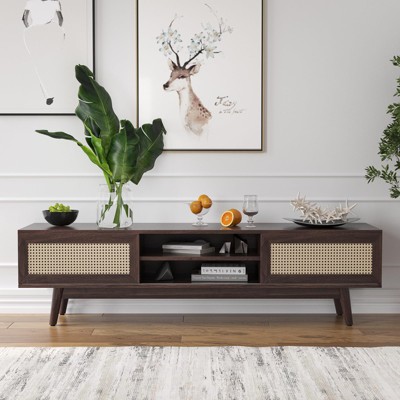 FURNIinspire TV Stands And Consoles Mid Century Modern TV Stand, Media Entertainment Center, Console Cabinet With Storage, Brown, 15.6"*65"*18"