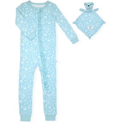Sleep On It Infant Girls Long Sleeve Super Soft Snuggle Jersey Zip-Up Coverall Pajama with Matching Blankey Buddy