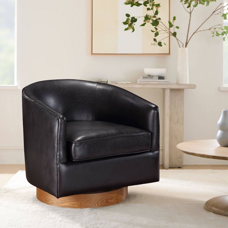 Comfort Pointe Irving Faux Leather Wood Base Barrel Swivel Accent Chair, 3 of 16