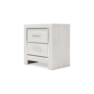 White Transitional 2-Drawer Nightstand with Chrome Accents