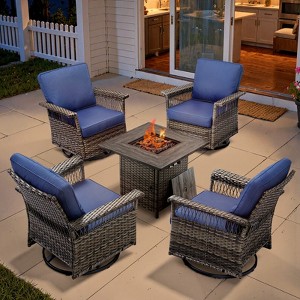 Belord 6 Pieces Patio Furniture Set, All Weather Gray Wicker Outdoor Conversation Set with Patio Couch, Swivel Patio Rocker, Firepit Table, Ottoman - 1 of 4