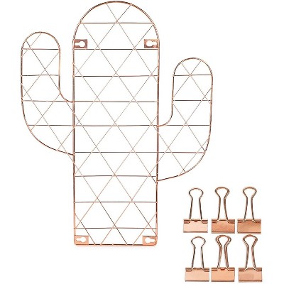 Juvale Rose Gold Cactus Wire Grid Photo Display Holder with 6 Clips (13 x 17 Inches)