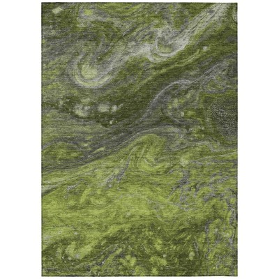 Olive Green And Lime Green Abstract Washable Indoor Outdoor Area Rug