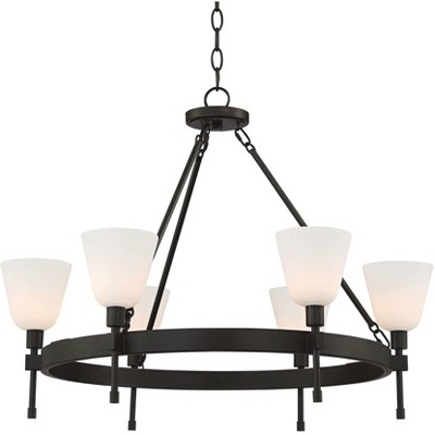 Franklin Iron Works Bronze Wagon Wheel Chandelier 33 1/2" Wide Modern Seedy Glass 6-Light Fixture Dining Room House Foyer Entryway