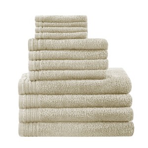 SEVOBAL Bath Towel and Washcloth Sets 12 Piece Quick Dry Cotton Towel Set with Treatment for Bathroom Use, taupe, 13.5"*9.5"*7.5" - 1 of 4