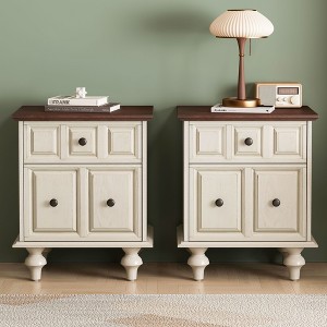 GDFStudio Olaf Vintage Nightstand with 2 Drawers and Roman Column Legs (Set of 2) - 1 of 4