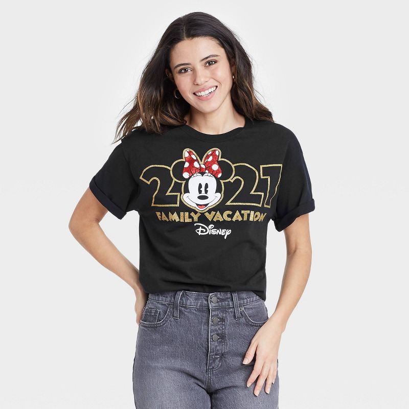 Women's Disney Minnie Mouse 'Family Vacation 2021' Short Sleeve Graphic T-Shirt - Black, 1 of 3