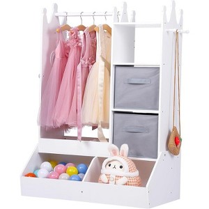Kids Dress Up Storage with Mirror, Pink Wardrobe Closet & Dresser with Mirror, Costume Organizer with Shelves and Jewelry Cabinet Kids Dressers - 1 of 4