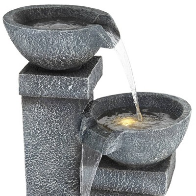 Gray Faux Stone Cascading LED Floor Fountain with Three Bowls