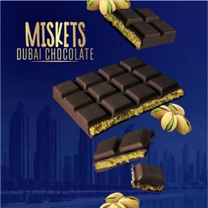 Miskets Premium Dubai Dark Chocolate Bar Rich Chocolate with Kadayif & Pistachio 100g (3.53oz) Great For Gifting or Snacking - 1 of 4