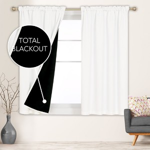 Deconovo ModernLuxury 100% Full BlackOut SatinRodCurtains For LivingRoom or BedRoom 2Panels - 1 of 4