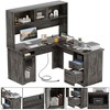 Unikito L Shaped Desk with Drawers and Hutch, Large Office Desk, Sturdy 2 Person Home Office Desk, Black Oak, 66"*60"*66" - 4 of 4