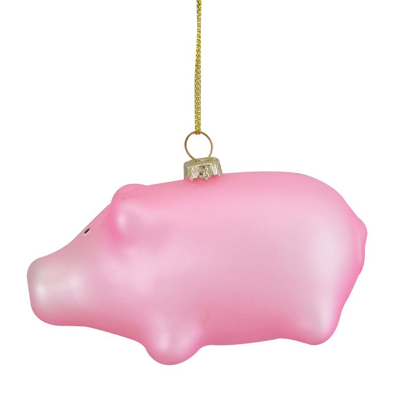 Northlight 4" Pink Pig Glass Christmas Ornament, 1 of 6