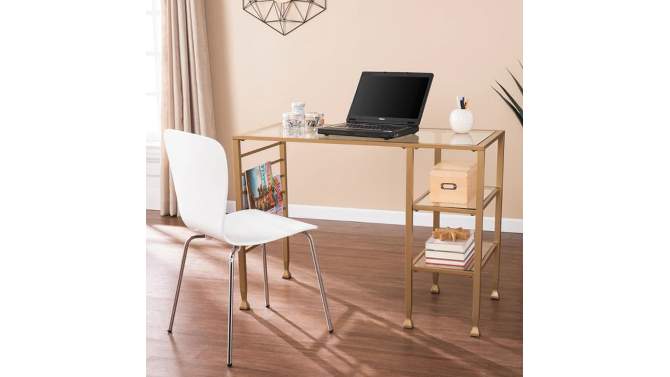 Jamel Glass Writing Desk with Storage Gold - Aiden Lane, 2 of 6, play video