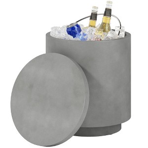 HOMCOM 2.6 Gal Outdoor Cooler Side Table, 3-In-1 Cool Bar Table with Storage, Removable Ice Bucket and Lid, Concrete Patio Table - 1 of 4