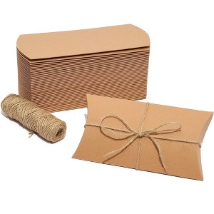 Bright Creations 50-Pack Kraft Pillow Gift Box, Paper Favor Boxes with 100ft Jute Twins for Wedding Party Favors - 1 of 4