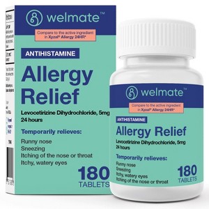 WELMATE 24 Hour Allergy Relief Tablets -  Levocetirizine 5mg 180ct - 1 of 4