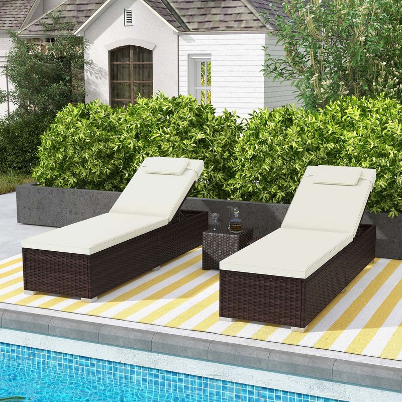 Costway 1/2 PCS Patio Chaise Lounge with 6-level Backrest Comfy Seat Cushion & Headrest Backyard, 1 of 10