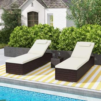 Costway 1/2 PCS Patio Chaise Lounge with 6-level Backrest Comfy Seat Cushion & Headrest Backyard