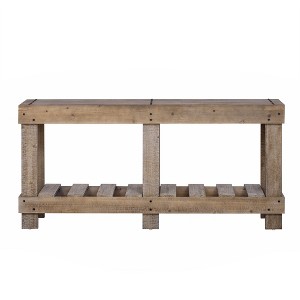 Vynxaria 62.9" Solid Cedar Wood Vintage Entryway Table Metal Accents, 4.5" Thick Top, Storage Shelf, Multi-Scenario Use - 1 of 4