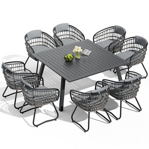 Crestlive Products Patio Expandable Dining Sets All Weather Aluminum Outdoor Indoor Rectangular Folding Extension Table with Chairs for 8 People - 1 of 4