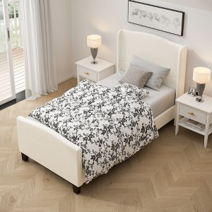 Kumasinova Queen/Twin/King Size Teddy Velvet Upholstered Bed Frame,Platform Bed with 49.21"High Back Headboard,12 Wood Slat Support,White - 1 of 4