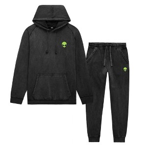 Dalix Alien Embroidery Washed Sweatsuit Set Hoodie Jogger Soft Fleece Relaxed Fit Lounge Mens - 1 of 4