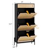 Natural Rattan 3 Flip Door with 1 Drawer Shoe Rack Storage Cabinet, Shoe Cabinet Organizer Freestanding with 3-Tier Adjustable Shelves for Entryway - 2 of 4