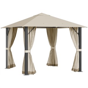 Outsunny 9.7' x 9.7' Patio Gazebo Aluminum Frame Outdoor Canopy Shelter with Sidewalls, Vented Roof for Garden, Lawn, Backyard, and Deck, Khaki - 1 of 4