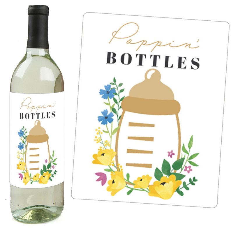 Big Dot of Happiness Wildflowers Baby - Boho Floral Baby Shower Decorations for Women and Men - Wine Bottle Label Stickers - Set of 4, 5 of 9