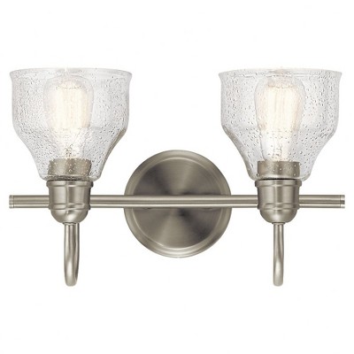 Avery Transitional 2-Light Vanity in Brushed Nickel with Clear Seeded Glass
