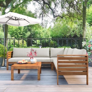 Whisen Acacia Wood Outdoor Sofa Set with Water-Resistant Cushions - 1 of 4