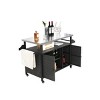 Outdoor Kitchen Wicker Storage Cabinet,Large Bar Cart With Wheels And Stainless Steel Tabletop For Patio Garden Dining Room-Coolbibila - 3 of 4