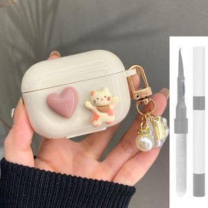 HTUTWOO Cute Case for Airpod Pro Cases, Funny 3D Cat Heart Kawaii Airpod Pro 2nd/1st Generation Cover with Cleaning Kit & Keychain for Boys Girls - 1 of 4