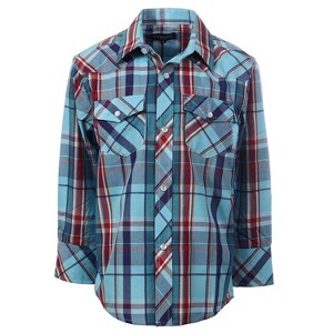 Gioberti Boy's Casual Western Plaid Long Sleeve Pearl Snaps Shirt - 1 of 1