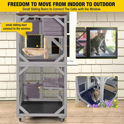 Medium Gray Wooden Outdoor Freestanding Cat House with Wheels