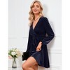 Women's Velvet Dress Wrap V Neck Pleated Waist Long Sleeve Casual Party Skater Dresses - 2 of 4